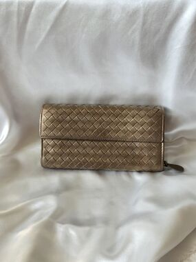 Bottega Veneta Metallic Gold Intrecciato Leather  Wallet
